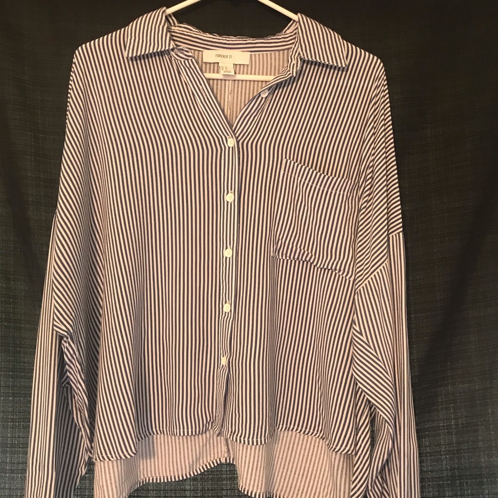 Forever 21 cropped button down striped top